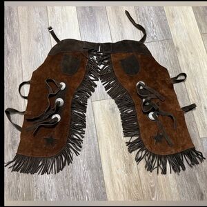 Equi-Grip Horse split suede leather fringed show chaps brown Size M